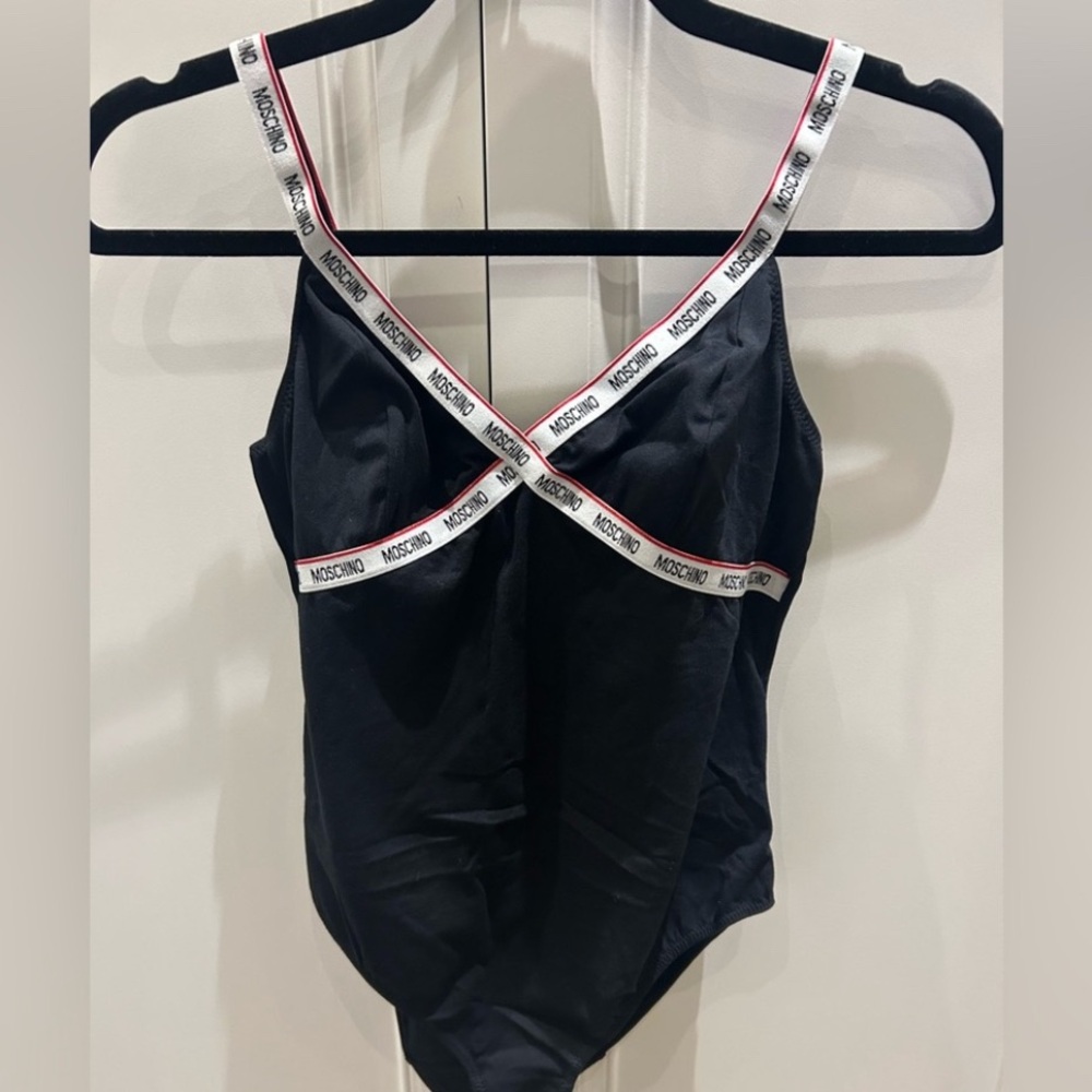 Moschino Black Bodysuit with Logo Straps
